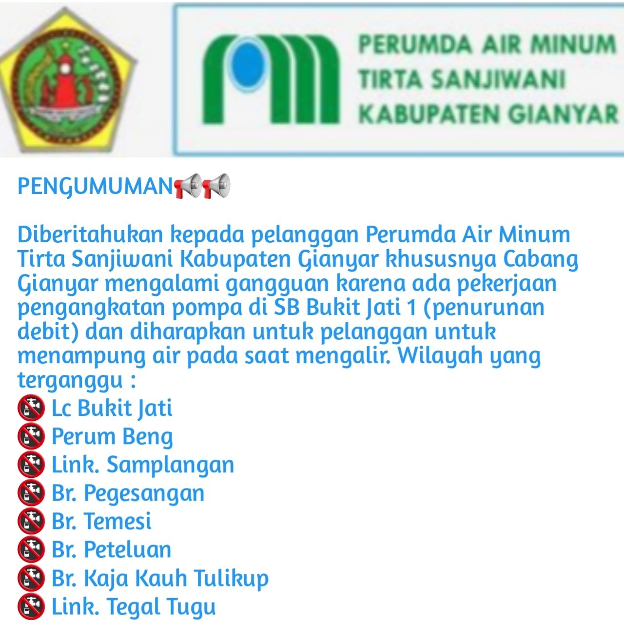 INFORMASI DISTRIBUSI AIR PERUMDA AIR MINUM TIRTA SANJIWANI KABUPATEN ...