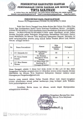Pengumuman Hasil Prakualifikasi Penyediaan Paket Pekerjaan Pengawasan Rehabilitasi Perluasan Kantor Pusat PAMTS Kabupaten Gianyar.